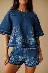 Laurel Embroidered Denim Set
