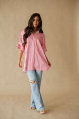 Island Chic Roll Tab Sleeve Shirt Dress - Pink Multi