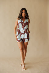 Cami Floral Print Vest & Short Set - Brown