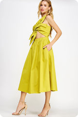 Kelly Knotted Twist Dress - Chartreuse