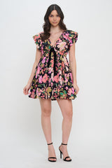 Midnight Garden Mini Dress - Black Floral