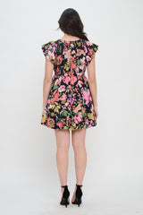 Midnight Garden Mini Dress - Black Floral