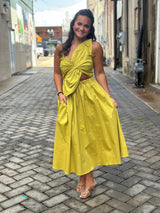 Kelly Knotted Twist Dress - Chartreuse