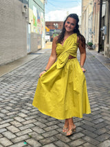 Kelly Knotted Twist Dress - Chartreuse