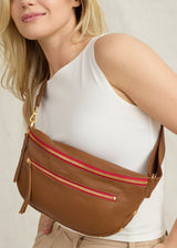 HAMMITT | Charles Crossbody Large - Mahogany Pebble/Brushed Gold Red Zip