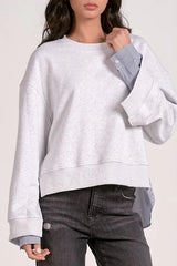 Margot Top - Heather Grey/Blue Stripe