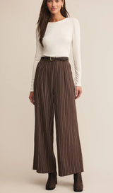Z Supply | Alma Pinstripe Wide Leg Pant - Chocolate Cherry