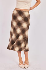 Sonata Plaid Bias Skirt - Brown Cream