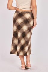Sonata Plaid Bias Skirt - Brown Cream