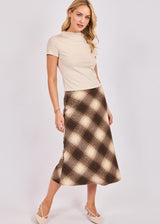 Sonata Plaid Bias Skirt - Brown Cream