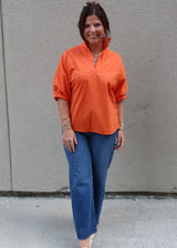 Sloan Stand Collar Blouse - Orange Pinstripe