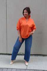 Sloan Stand Collar Blouse - Orange Pinstripe