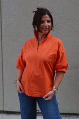 Sloan Stand Collar Blouse - Orange Pinstripe