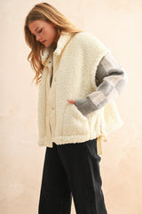 Teddy Utility Vest Jacket - Cream