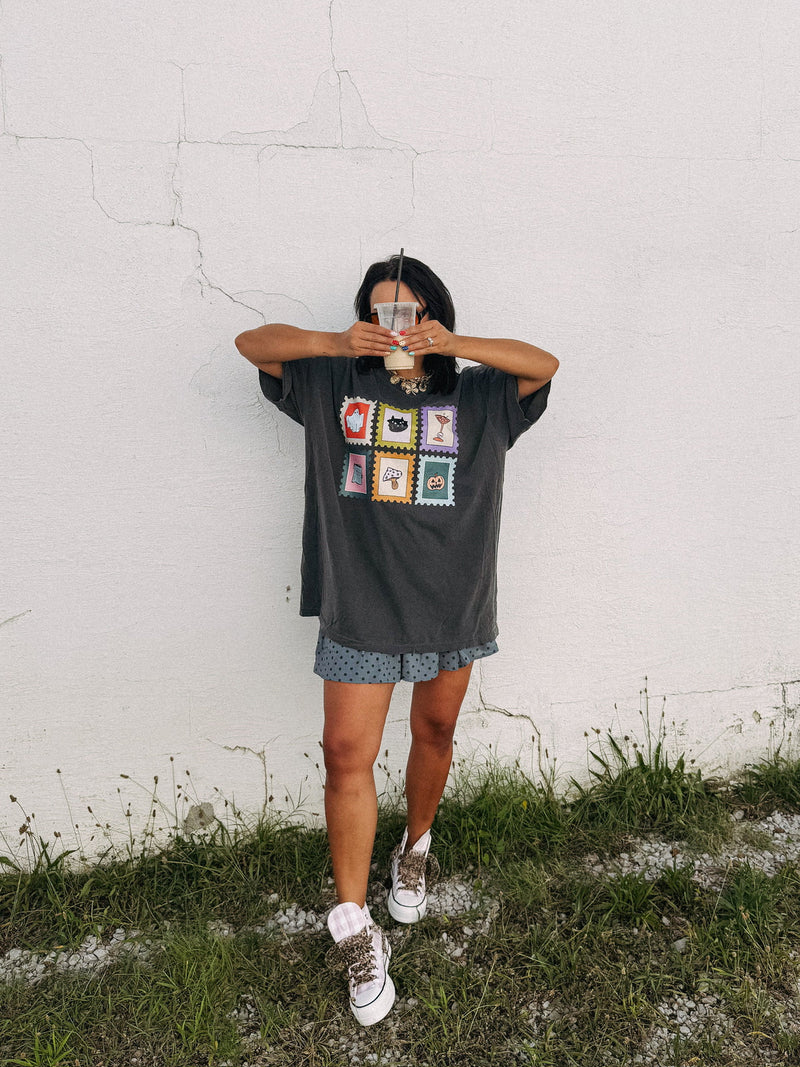 Etta & East Save Spooky Stamps Graphic Tee- Charcoal