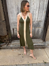 Analise Colorblock Midi Dress - Olive Cream