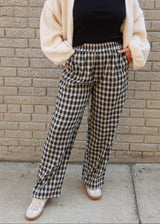Cotton Plaid Pants - Black/Taupe