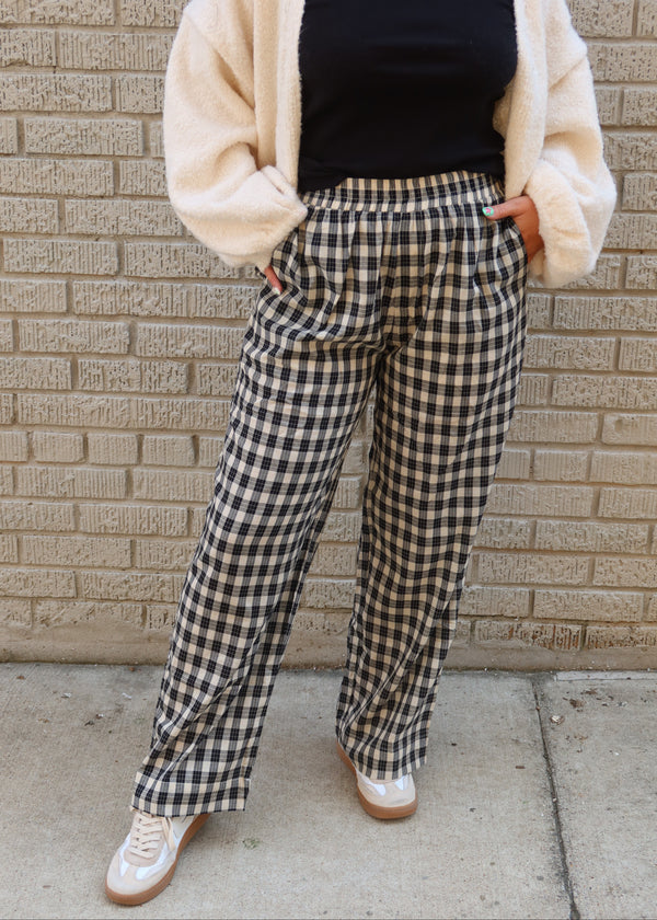 Cotton Plaid Pants - Black/Taupe