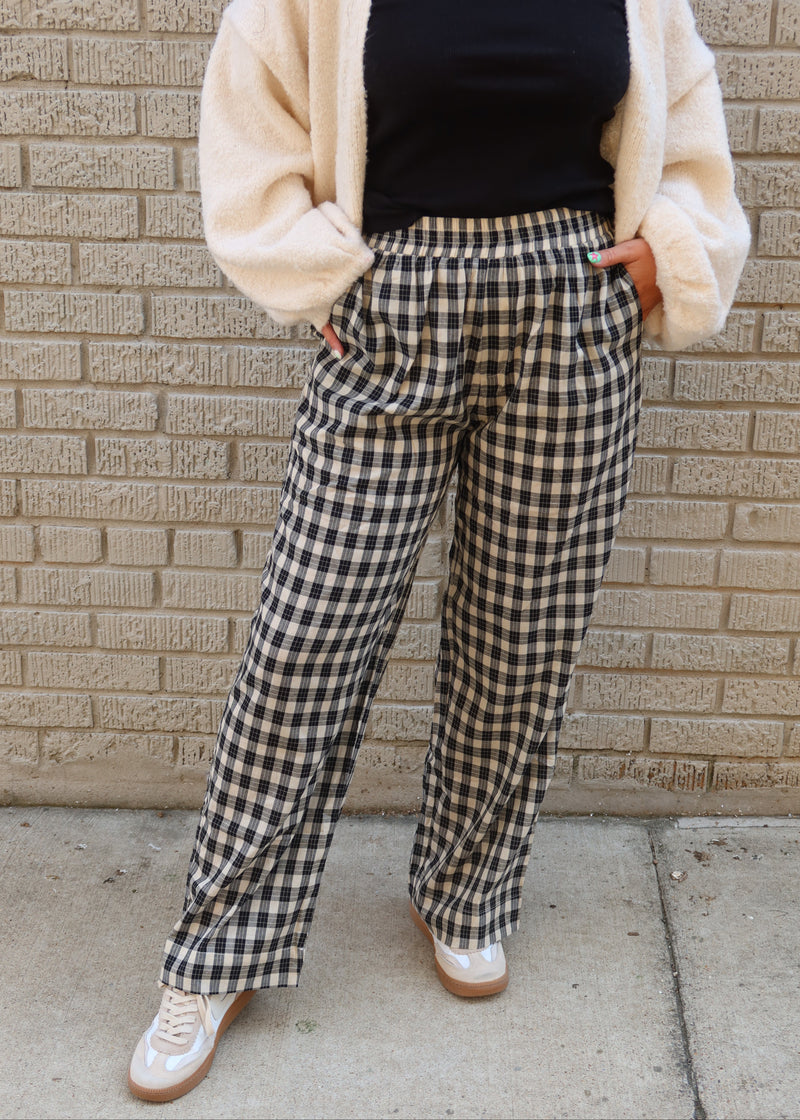 Cotton Plaid Pants - Black/Taupe