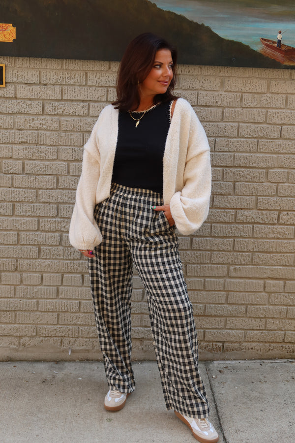 Cotton Plaid Pants - Black/Taupe