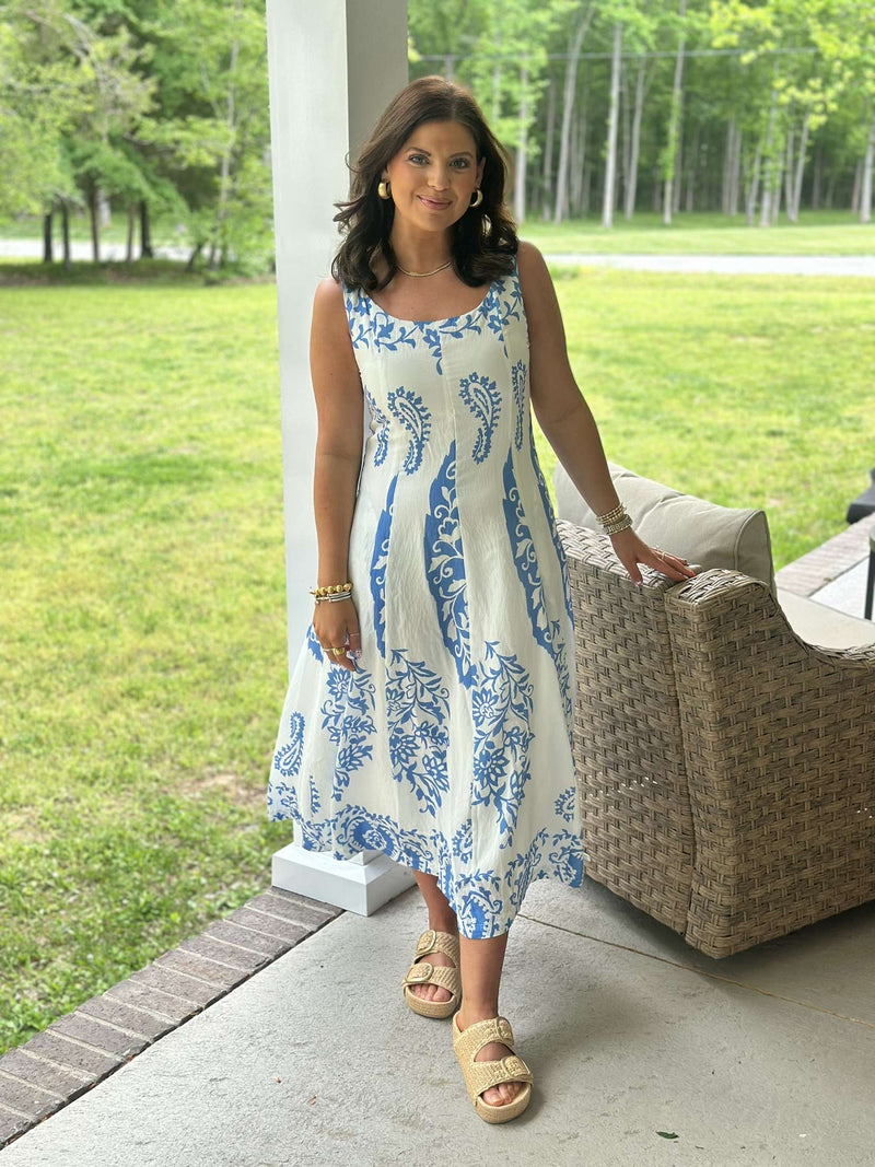 Nantucket Print Midi Dress - Blue
