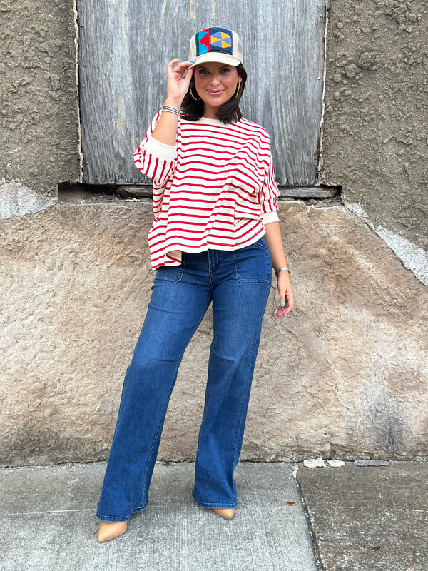 JBD | Patch Pocket Wide Leg Flare - Dark Denim