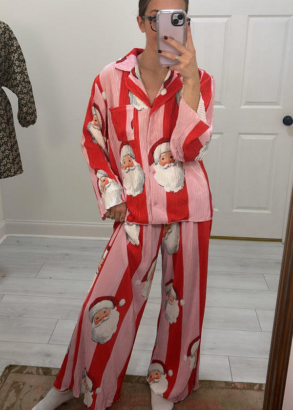 Santa Candy Stripe Pj Set - Pink/Red