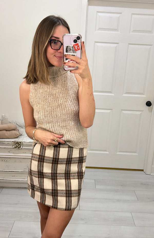 Manhattan Hush Plaid Mini Skirt - Cream Multi