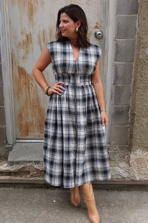Lilly Gingham Midi Dress - Black