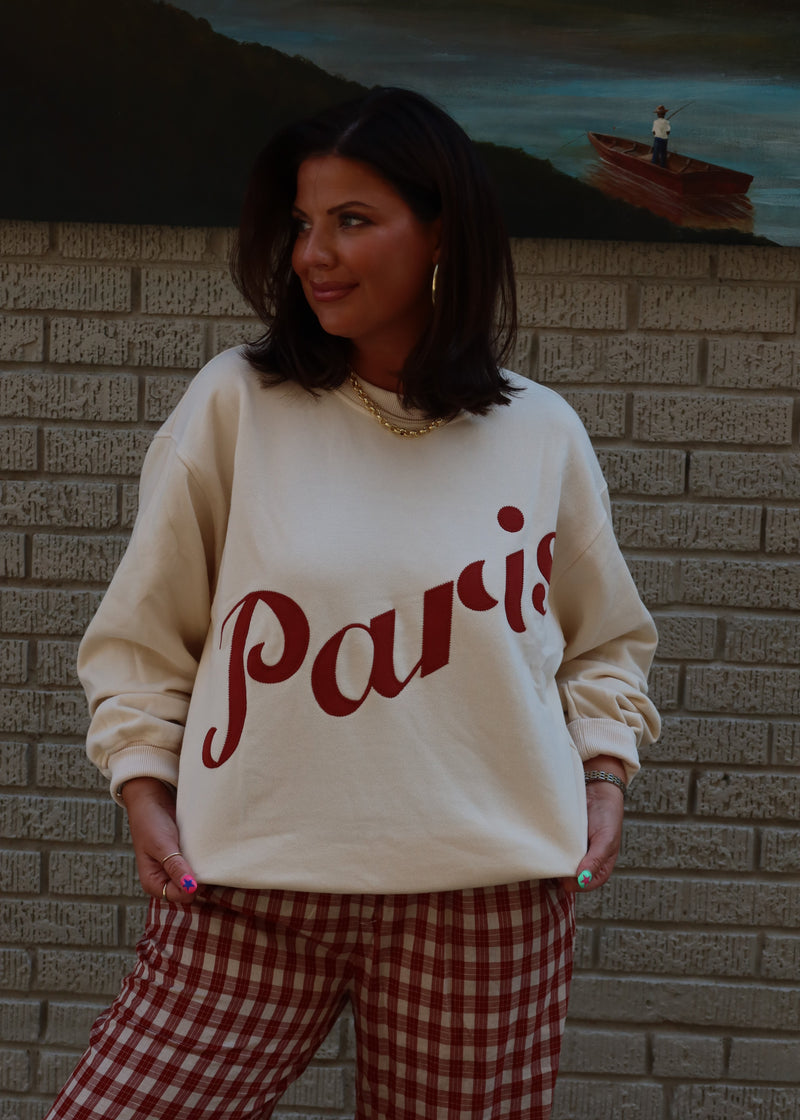 Paris Patch Front Sweatshirt - Cream