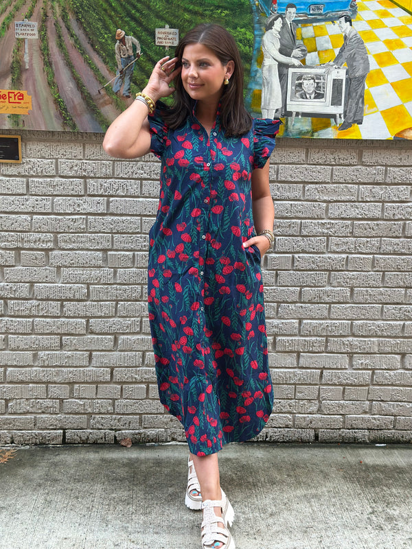 Sofia Summer Midi Dress - Navy
