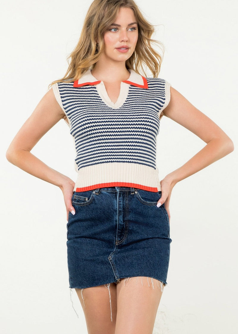 Loli Sleeveless Knit Collared Top