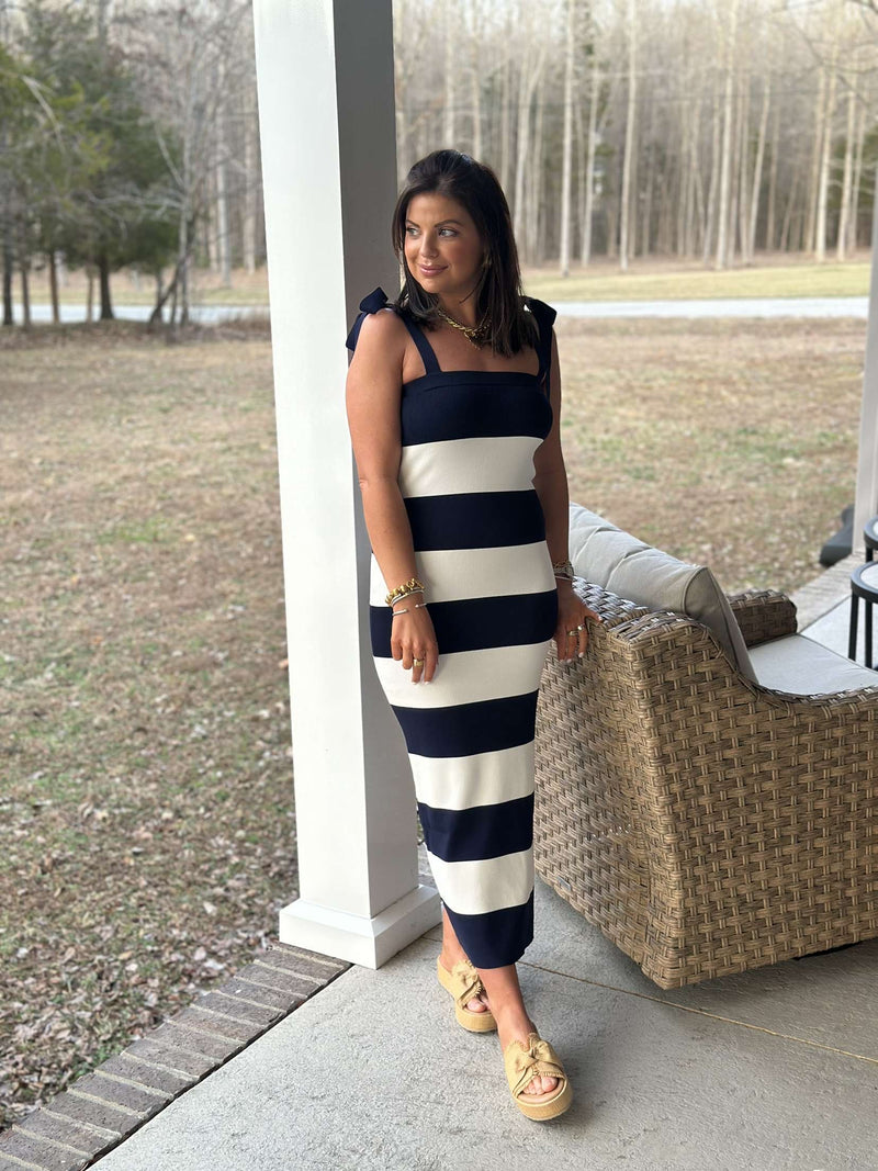 Bonnie Stripe Sweater Maxi Dress - Navy