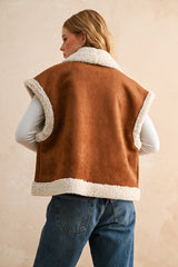 Cowboy Sherpa Contrast Vest - Brown