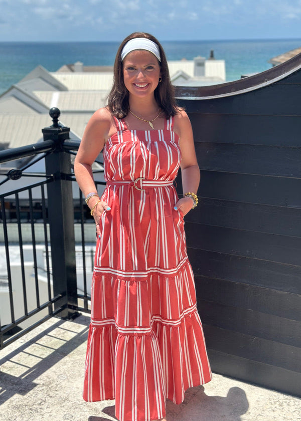 Elan Megan Maxi Dress - Coral Stripe