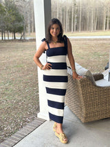 Bonnie Stripe Sweater Maxi Dress - Navy