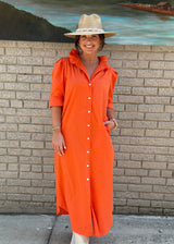 Neyland Midi Shirt Dress - Orange Pinstripe