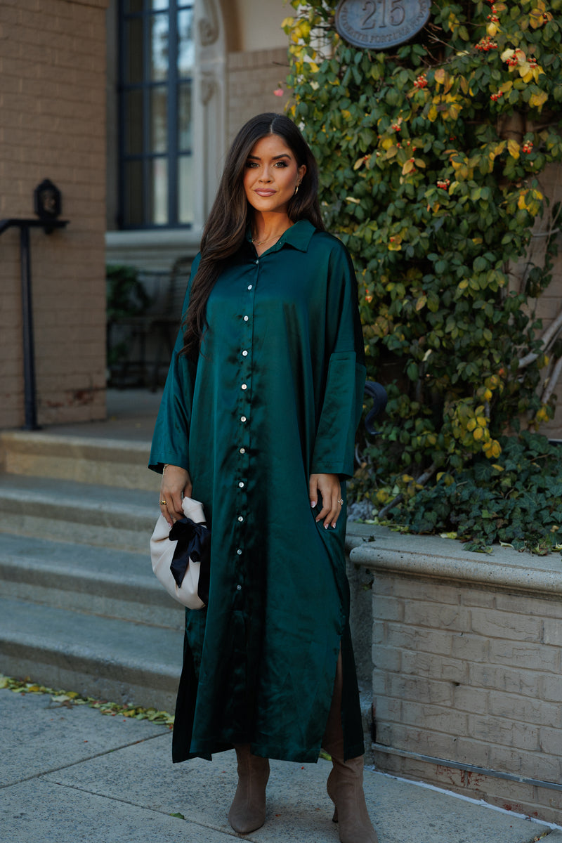 Regan Maxi Dress - Hunter Green Satin