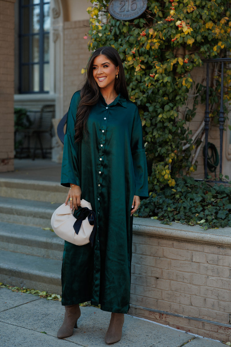 Regan Maxi Dress - Hunter Green Satin