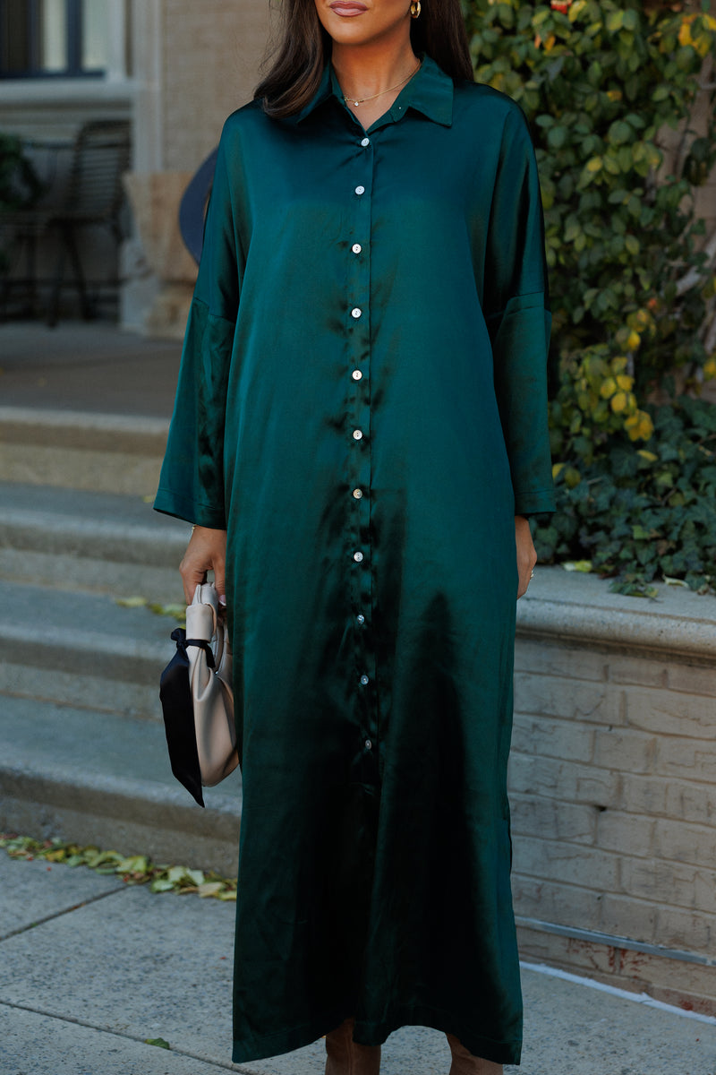 Regan Maxi Dress - Hunter Green Satin