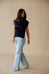 Serena Mock Neck Top- Navy