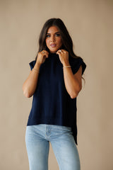 Serena Mock Neck Top- Navy