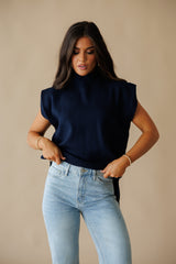 Serena Mock Neck Top- Navy