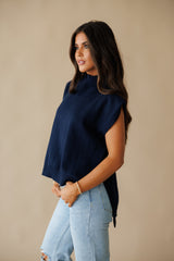 Serena Mock Neck Top- Navy