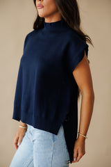Serena Mock Neck Top- Navy