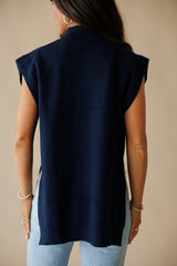 Serena Mock Neck Top- Navy