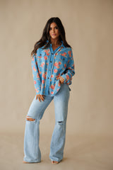 Fiona Thermal Shacket - Floral Denim