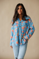 Fiona Thermal Shacket - Floral Denim