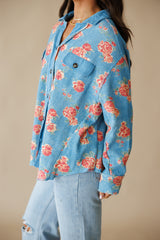 Fiona Thermal Shacket - Floral Denim