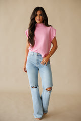 Serena Mock Neck Top- LT Pink